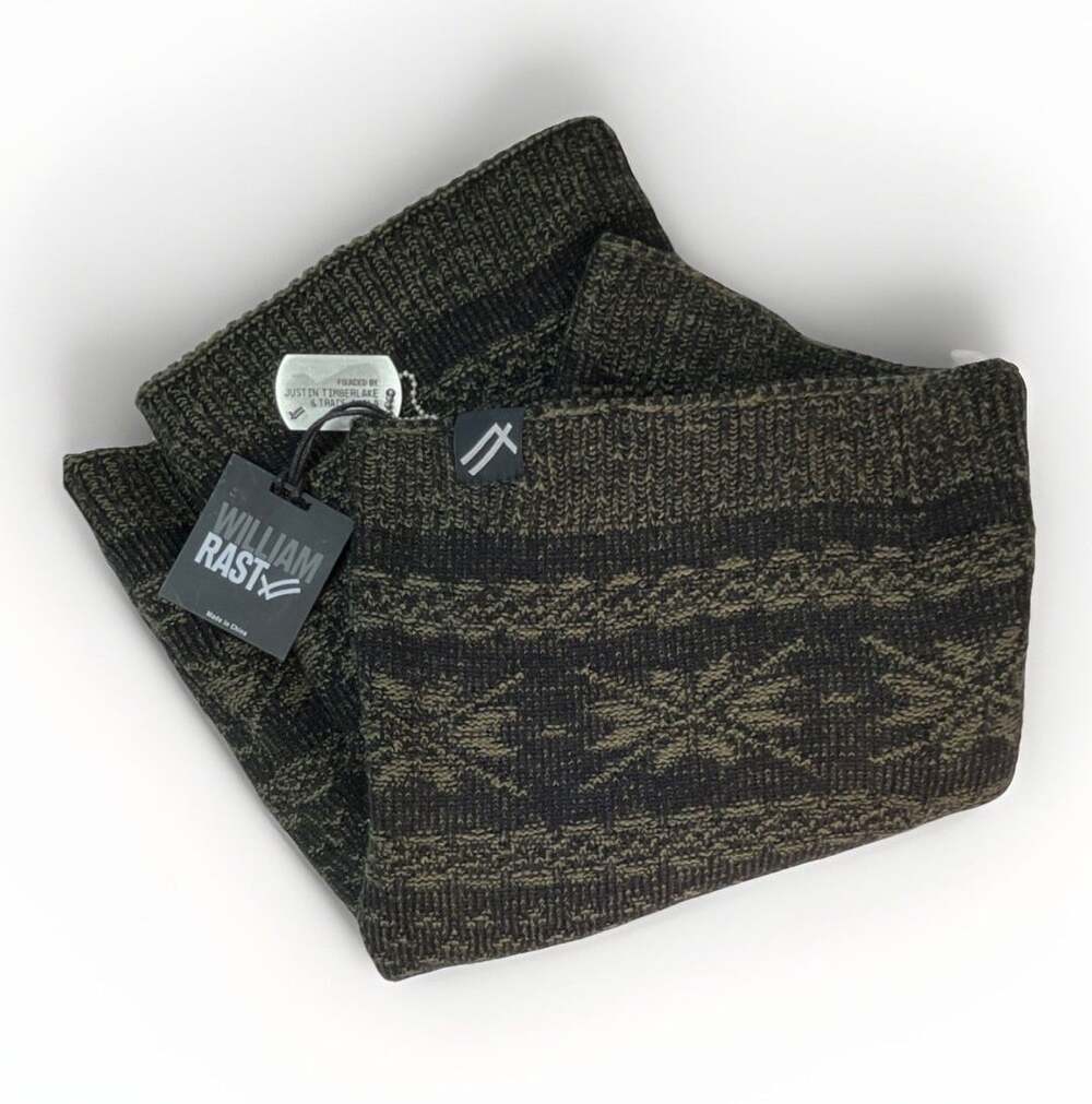 William Rast Green/Black Acrylic Knit Geometric Logo Cowl Snood Scarf